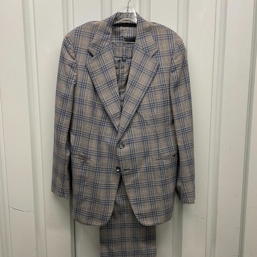 Vintage 90s Blue and Grey Plaid Suit